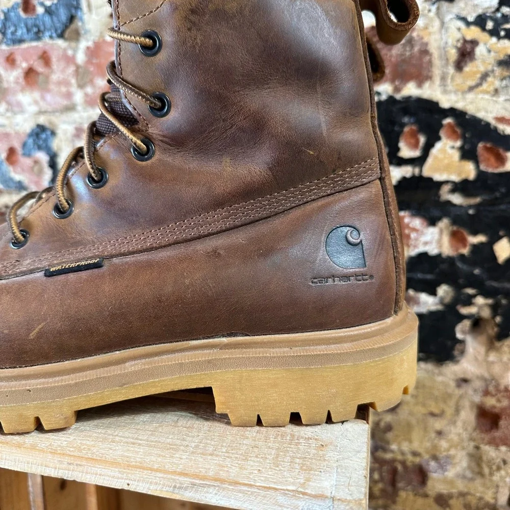 Carhartt Mens 8 Inch Waterproof Leather Work Boots Brown EH CMF8723 Size 8 D